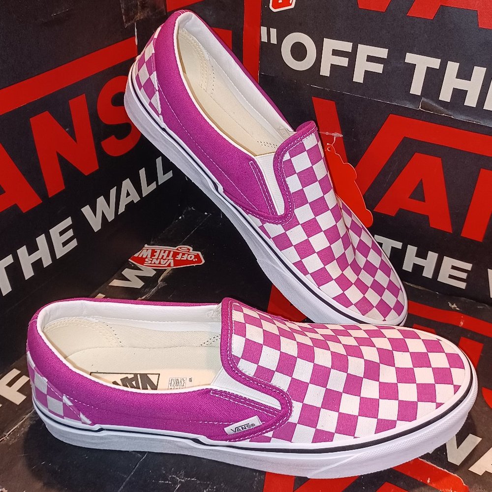 Vans Men's 11.5 Classic Slip On Fuschia Red Checkerboard VN000XG8AZY